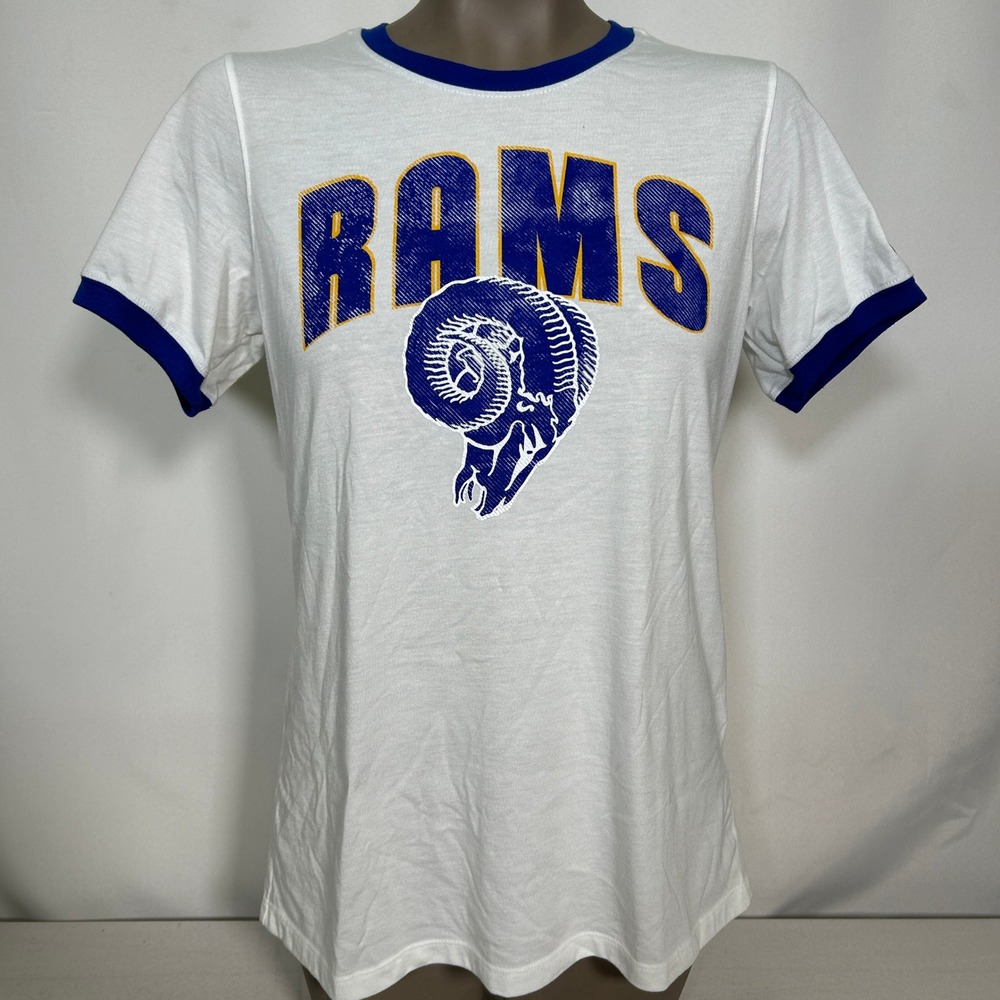 Los Angeles Rams NFL Football Nike White Blue Ringer T-Shirt Women's MEDIUM
